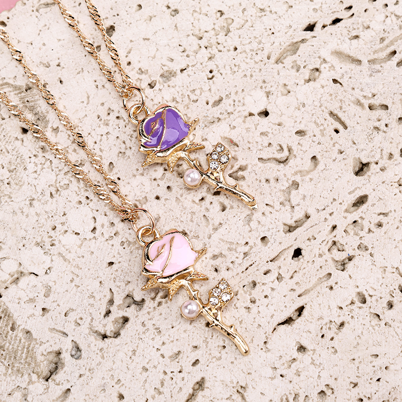 Rhinestone Pearl Rose Necklace
