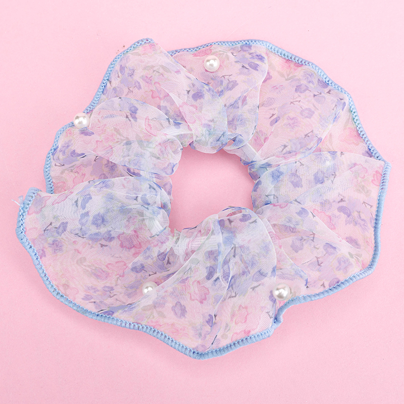 Gauze Mesh Floral Bead Nylon Polyester Hair Scrunchie 4012102028