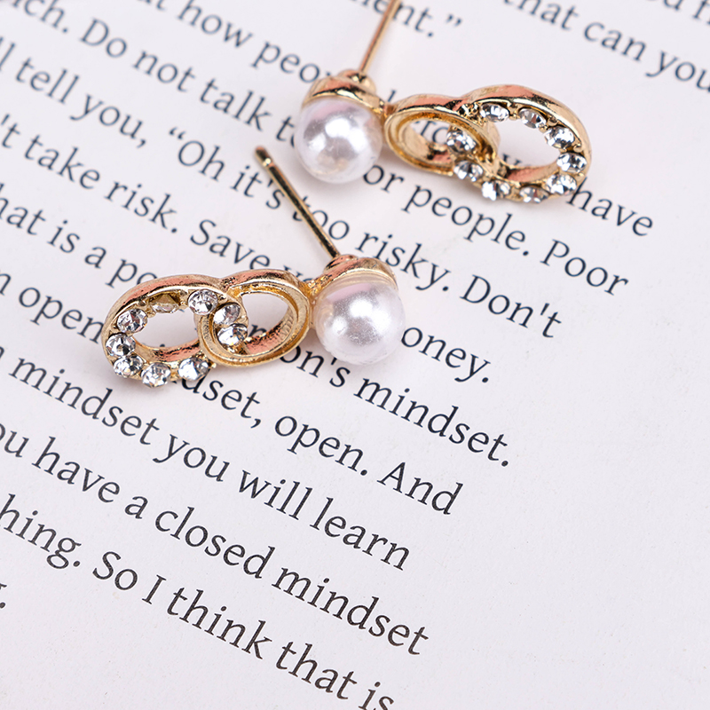 Mini Double Ring Pearl Ear Studs