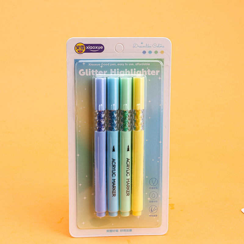 4 Piece Acrylic Glitter Highlighter Set