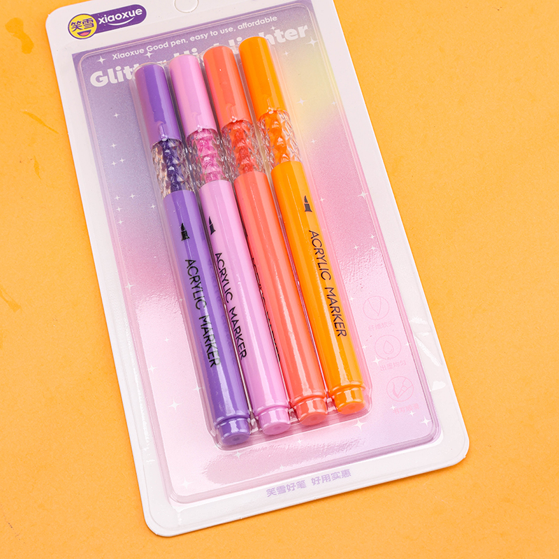 4 Piece Acrylic Glitter Highlighter Set