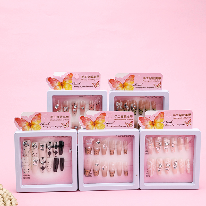 Multi Rhinestone Printed False Nails