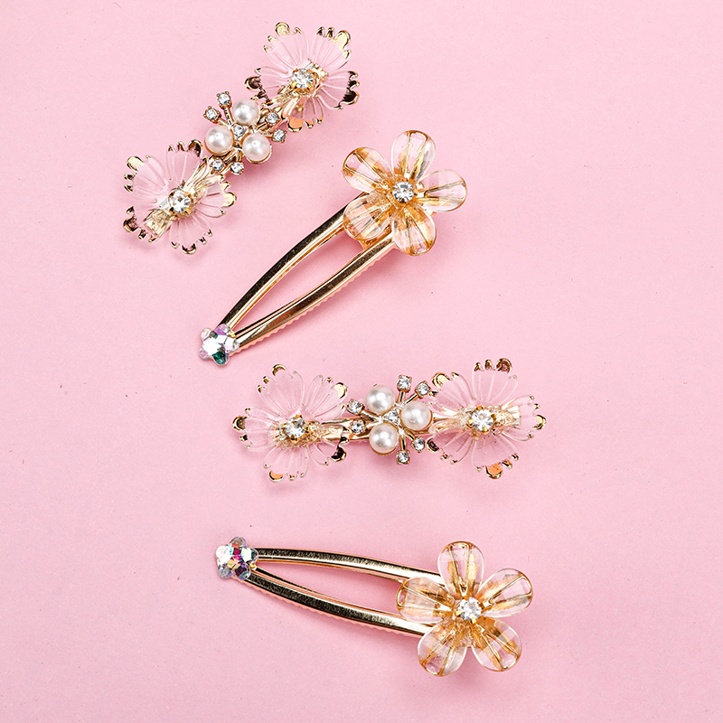 Alloy Pearl Rhinestone Flower Duckbill Hair Clip 4010402889