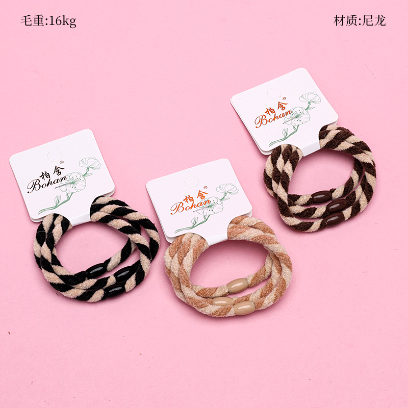 Boxed Three Two-Color Velvet Twisted Hair Bands Nylon