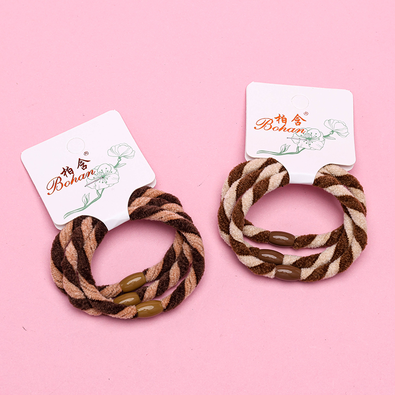 Boxed Three Two-Color Velvet Twisted Hair Bands Nylon