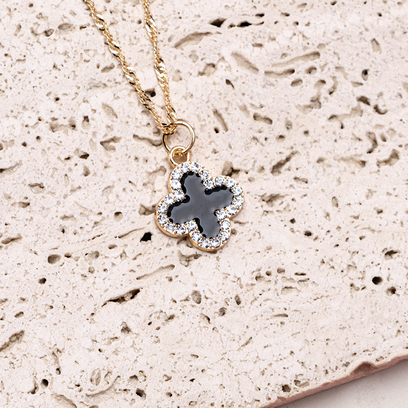 Rhinestone Enamel Clover Necklace