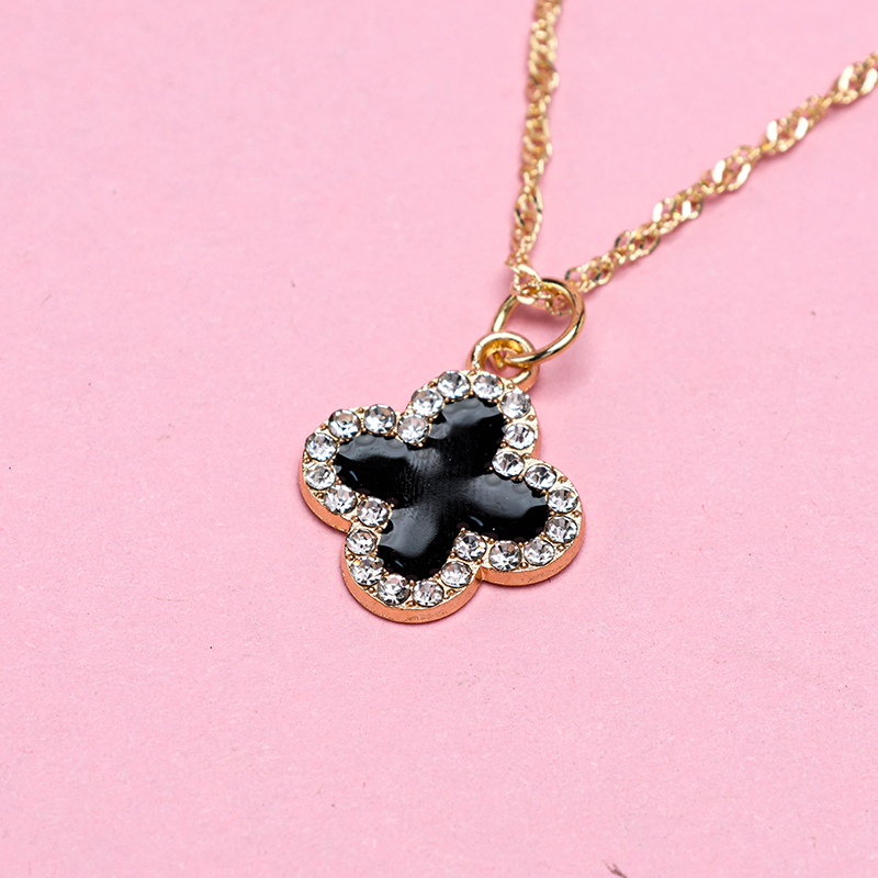 Rhinestone Enamel Clover Necklace