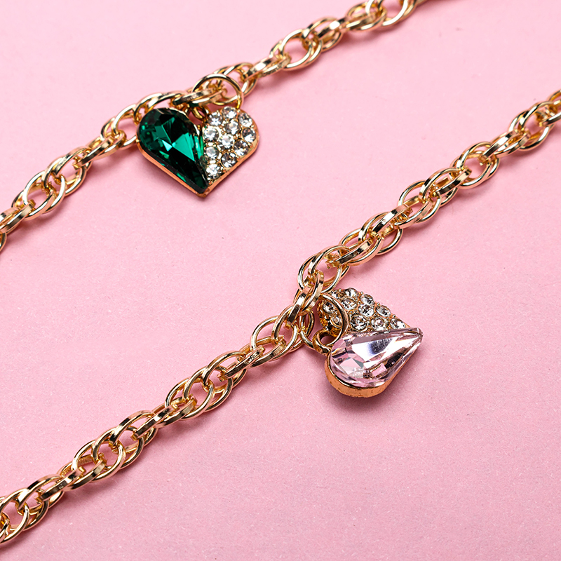 Double Heart Crystal Beaded Bracelet Alloy