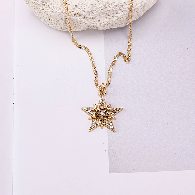 Double Layer Rhinestone Star Wave Necklace