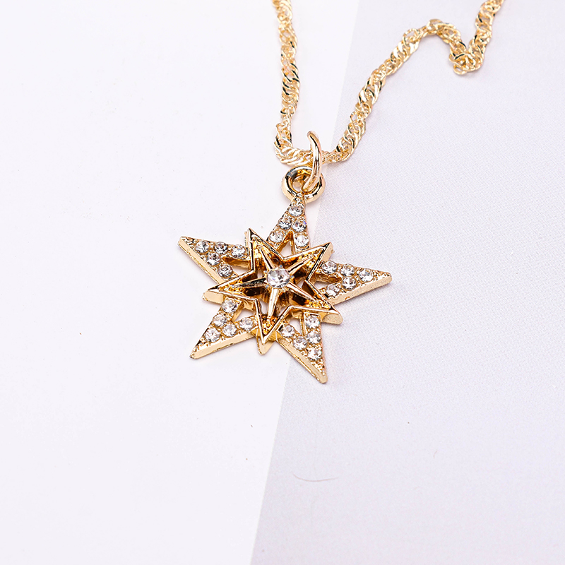 Double Layer Rhinestone Star Wave Necklace