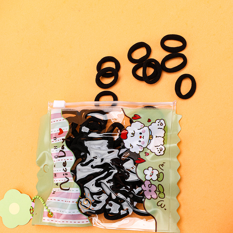 Candy Zipper Bag Children Towel Ring Hair Elastic Black