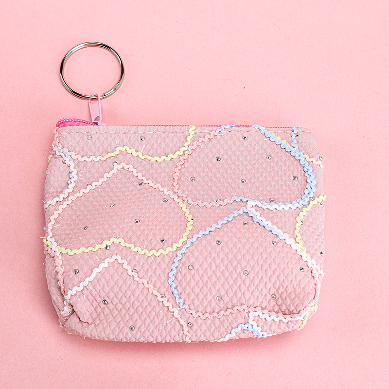 Rhinestone Embroidered Heart Pouch