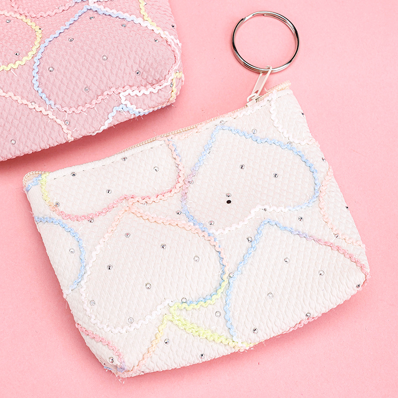Rhinestone Embroidered Heart Pouch