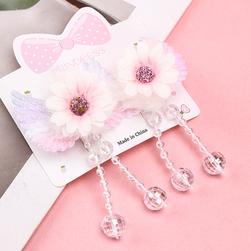 Boxed Wing Flower Accessory Pair Duckbill Hair Clip Alloy Polyester