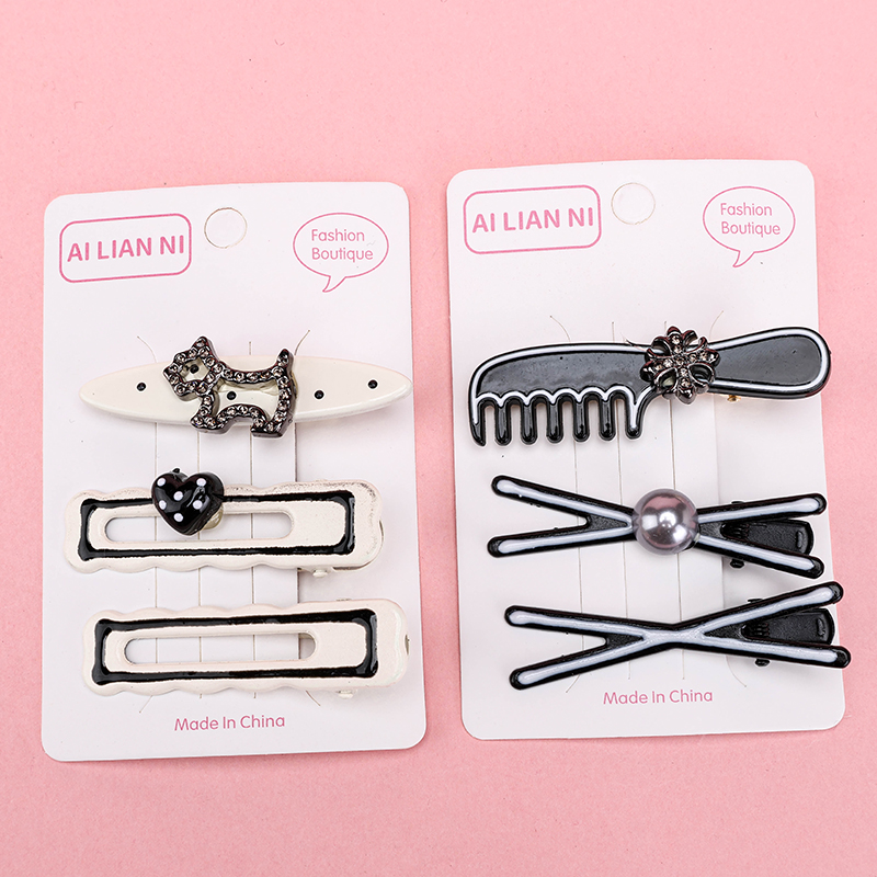 Three Black White Shape Duck Hair Clip Alloy 4010402945