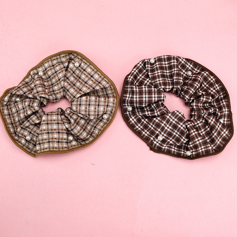 Boxed Beaded Plaid Large Bowel Ring Nylon/Polyester Hair Scrunchie 4012102062