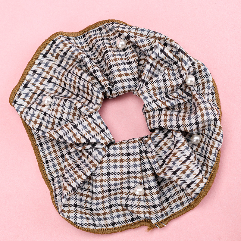 Boxed Beaded Plaid Large Bowel Ring Nylon/Polyester Hair Scrunchie 4012102062