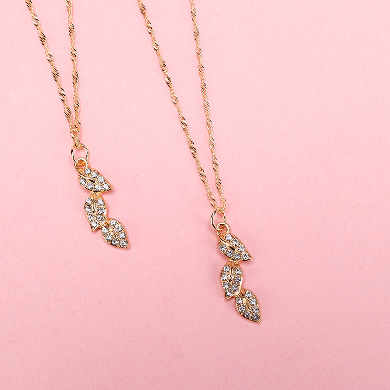 Three Piece Rhinestone Leaf Necklace