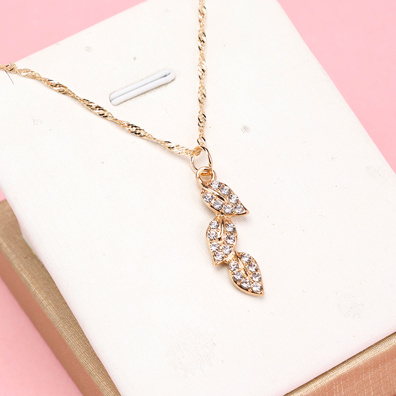 Three Piece Rhinestone Leaf Necklace