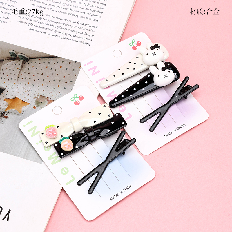 Black White Dot Duck Hair Clip Alloy 4010402927
