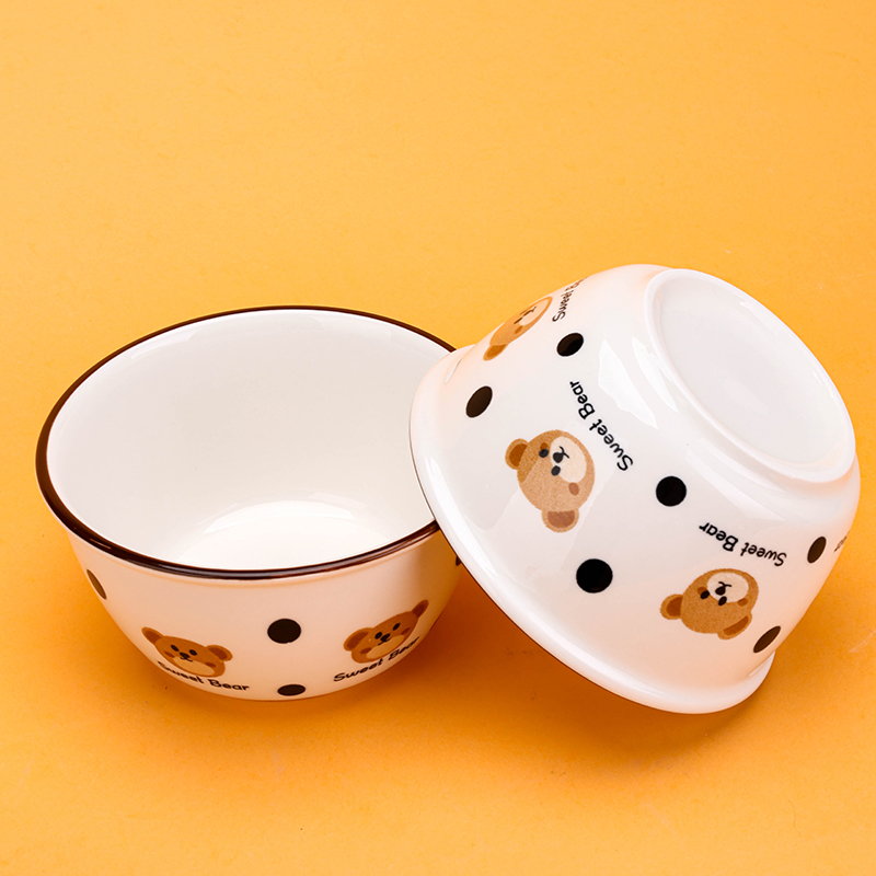 Mingxin 5.5 inch Sweet Heart Bowl Polka Dot Bear Ceramic Bowl 1200600834