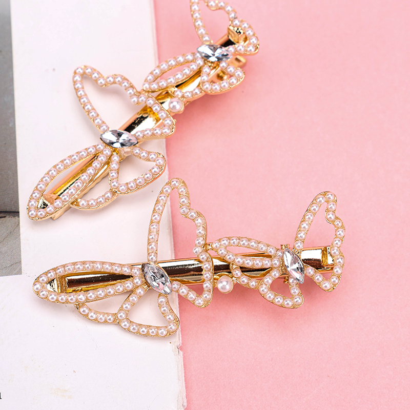 Bagged Two Pearl Butterfly Duckbill Hair Clip Alloy Glass ABS Code 4011200397
