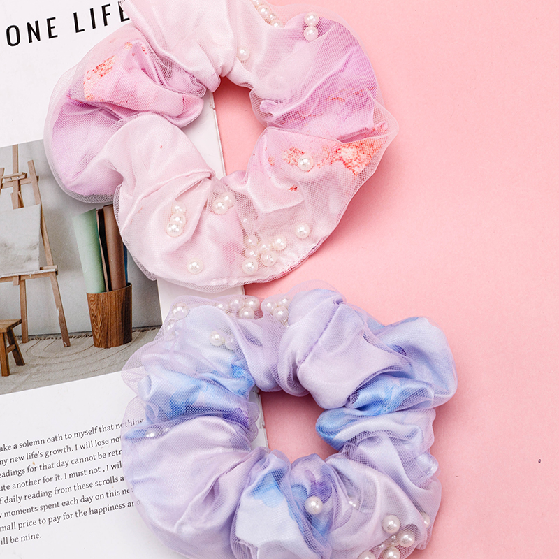 Double Layer Gradient Pearl Polyester Scrunchie 4012102096