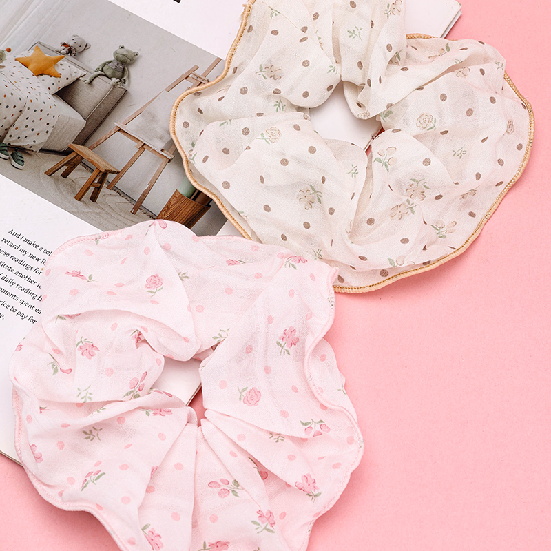 Polka Dot Floral Overlock Polyester Scrunchie 4012102098