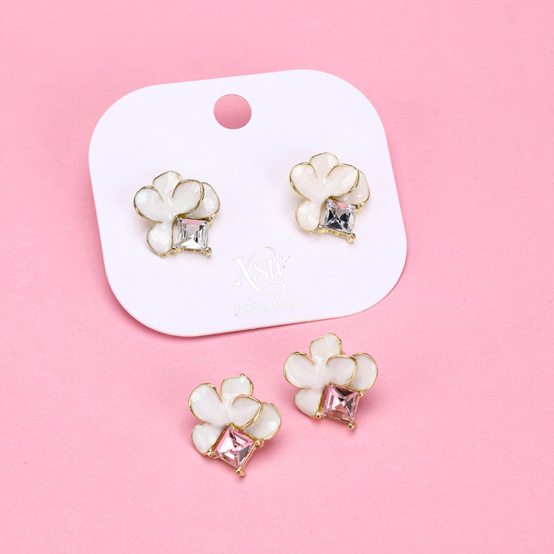 Enamel Zircon Flower Ear Studs
