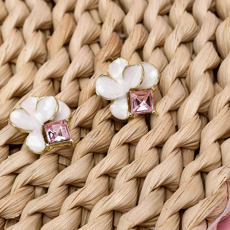 Enamel Zircon Flower Ear Studs