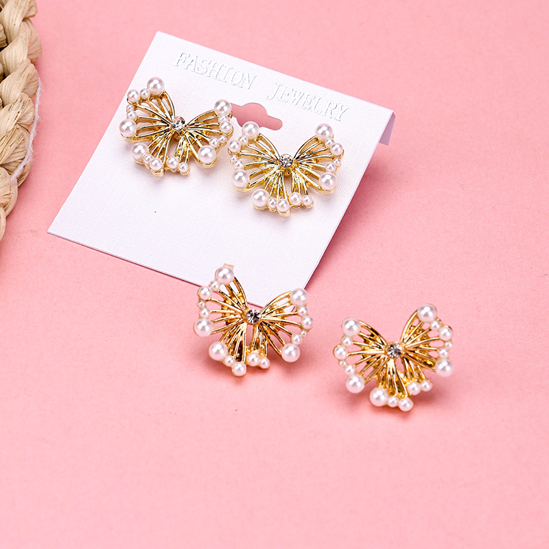 Gold Wire Pearl Butterfly Ear Studs