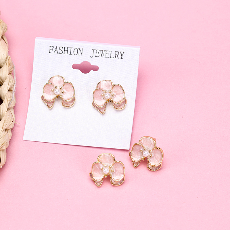 Enamel Pink Flower Ear Studs