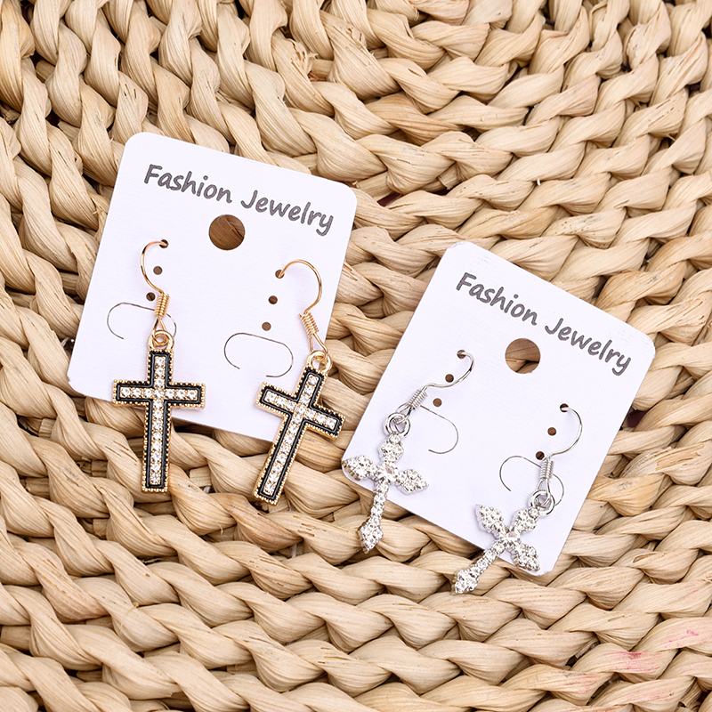 Long Bar Rhinestone Cross Earring