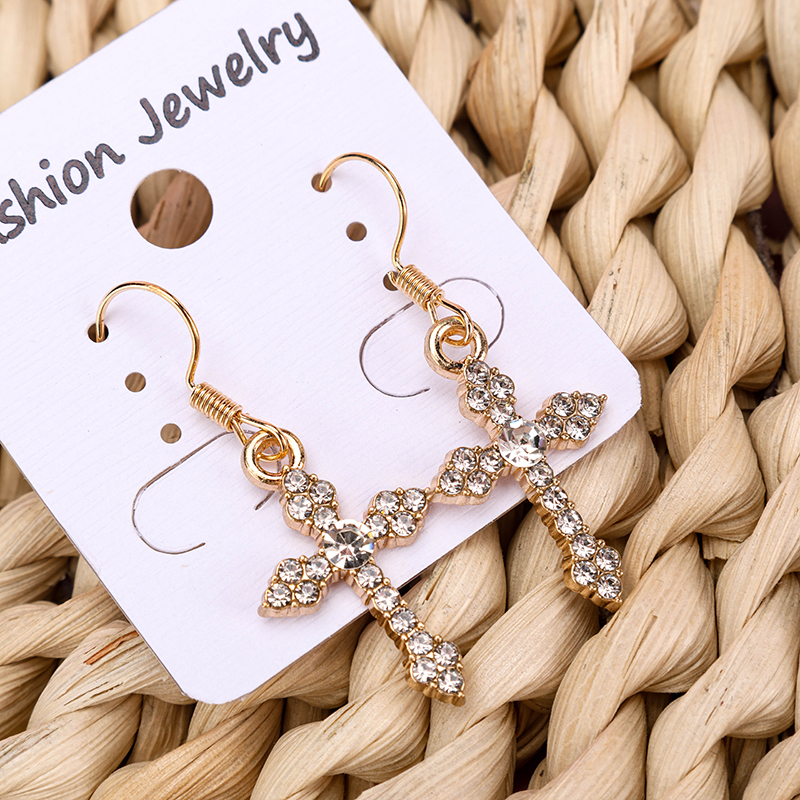 Long Bar Rhinestone Cross Earring