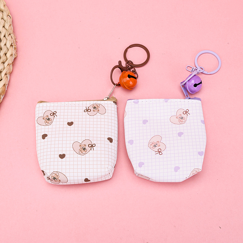 Plaid Bear Bell Keychain Pouch