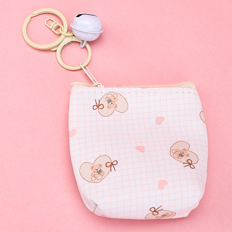 Plaid Bear Bell Keychain Pouch