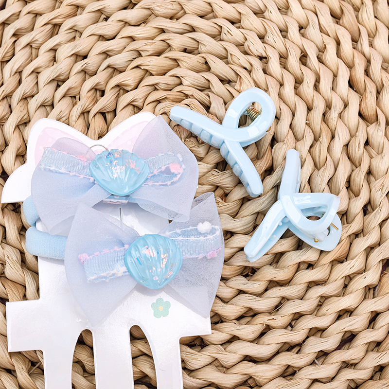Nylon Resin Bow Tie Hair Claw Clip Set 2+2 4011900424
