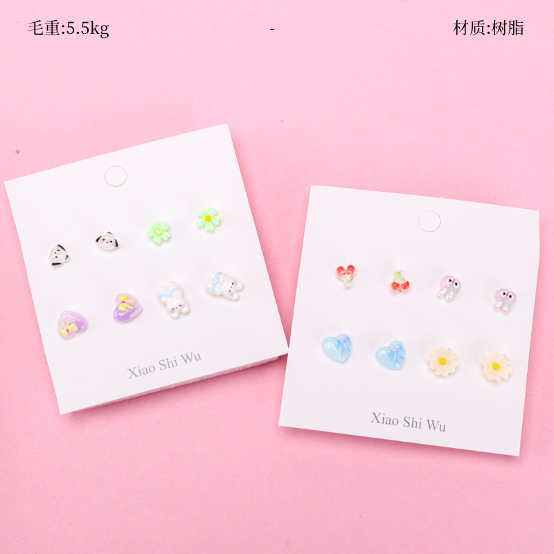 Cartoon Resin Ear Studs Set
