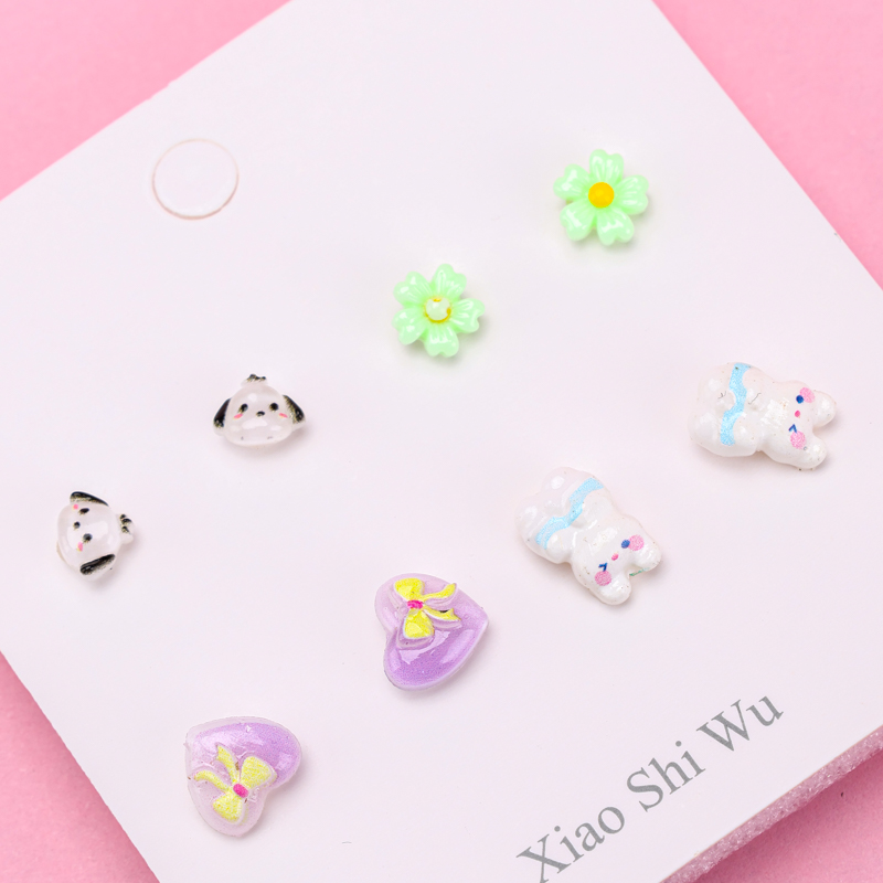 Cartoon Resin Ear Studs Set