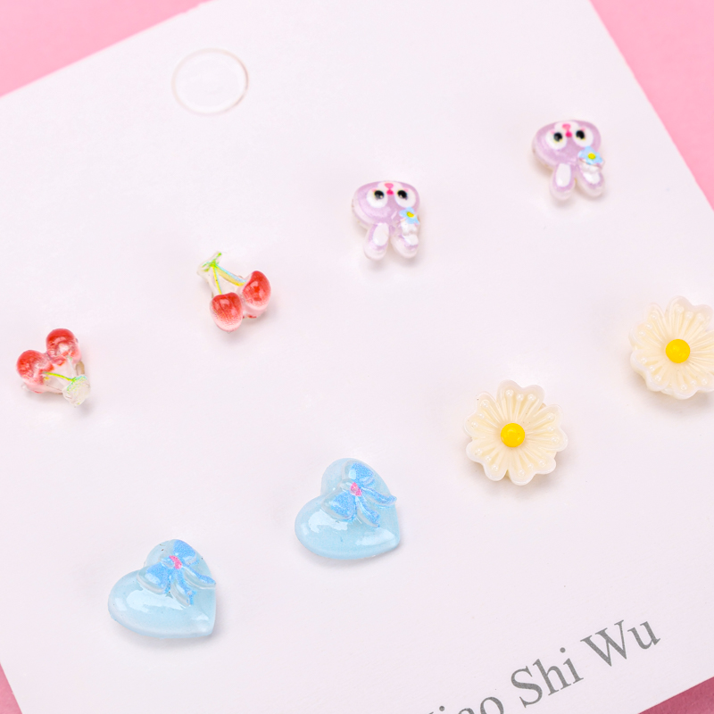 Cartoon Resin Ear Studs Set