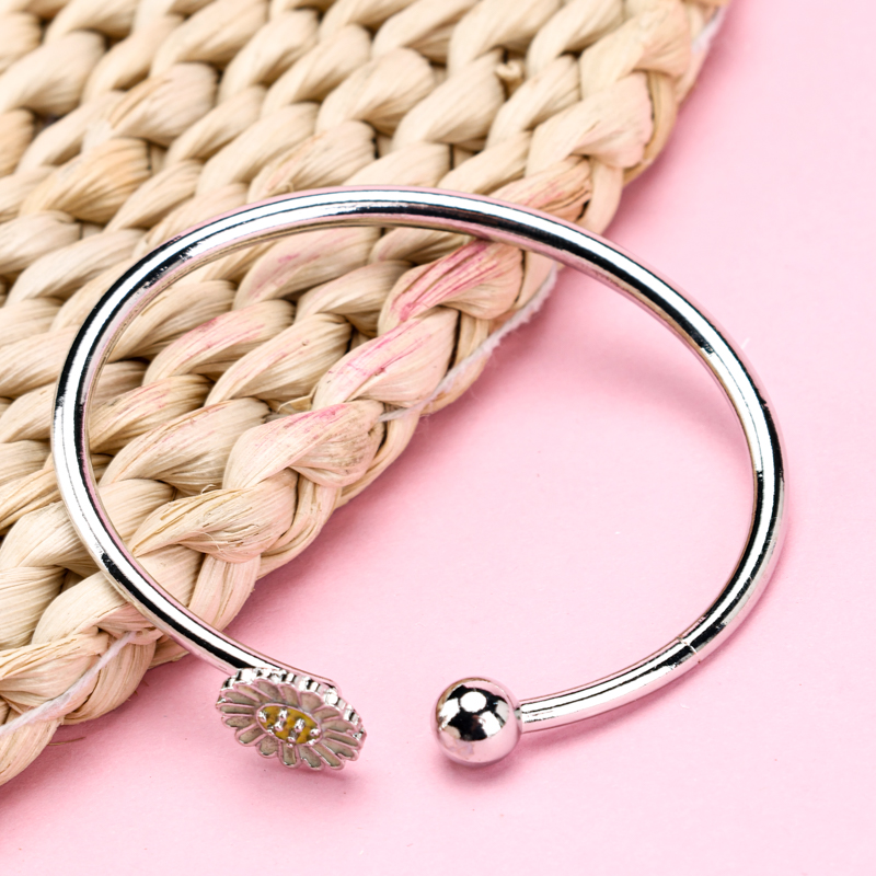 Alloy Silver Open Flower Bangle